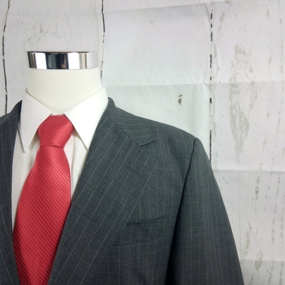 Villa Monti 44L Gray Striped Suit Blazer Sports Co